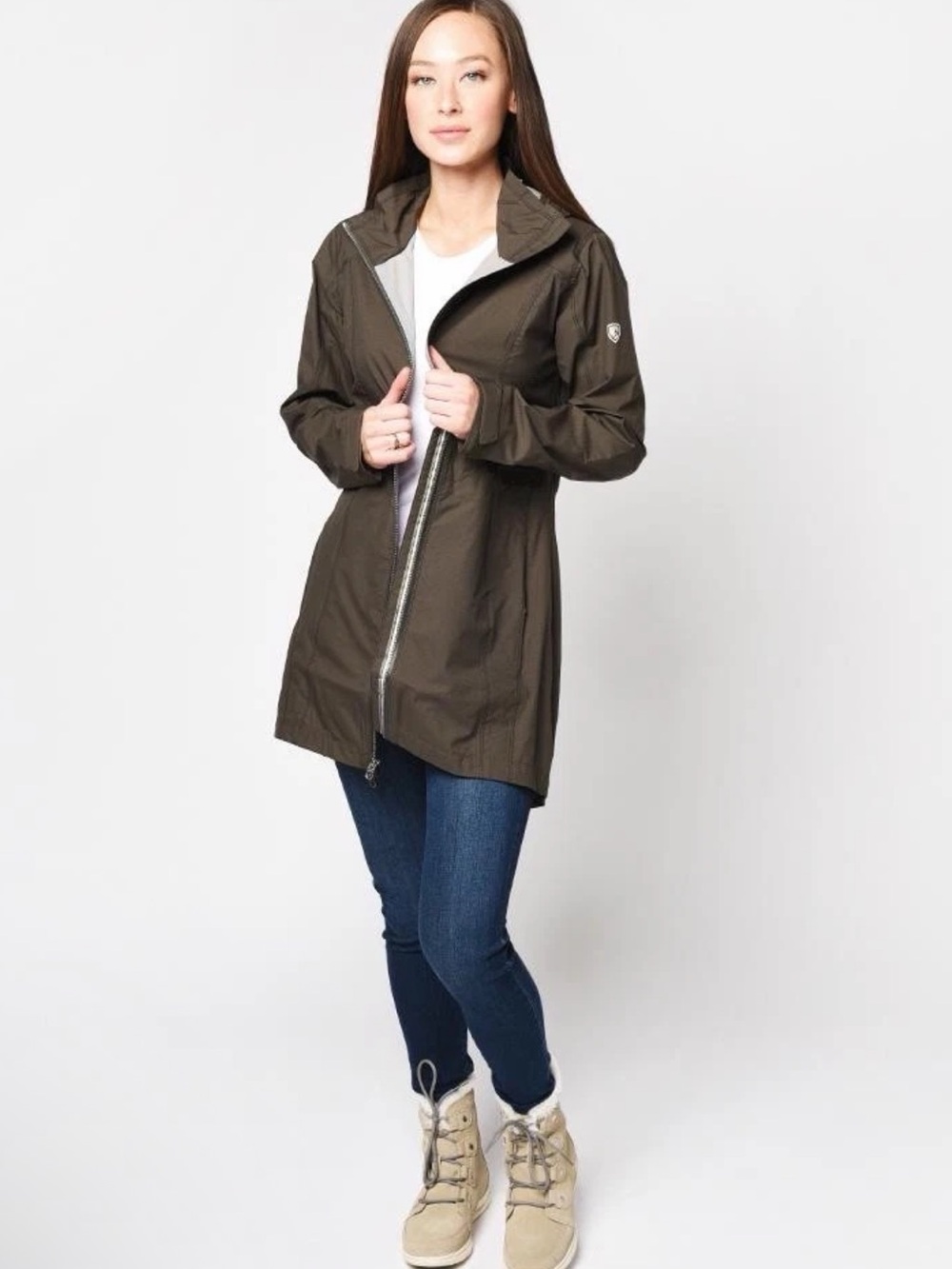 $198 KUHL Women's #2144 Green Jetstream Trench Coat Jacket, Size LARGE
